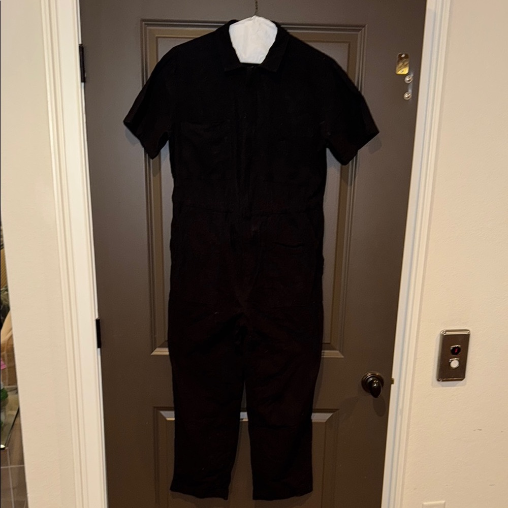 Black Short Sleeve Cotton Jumpsuit
